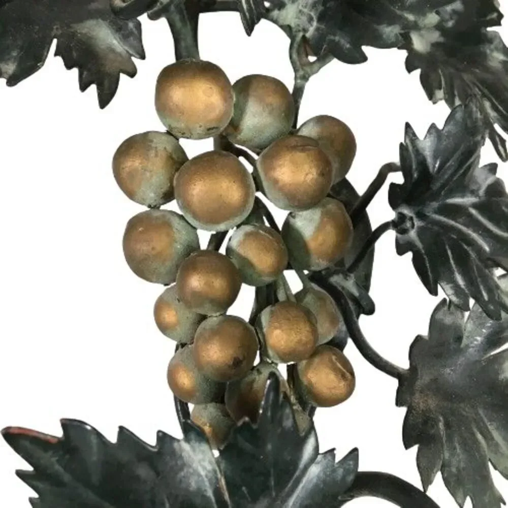 Pair Vtg ITALIAN TOLE Metal Candle WALL SCONCE GRAPES LEAVES VINES Candle Holder